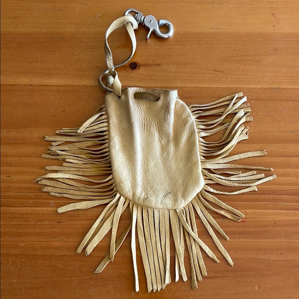Tan Fringe Leather Pouch and Thin Strap